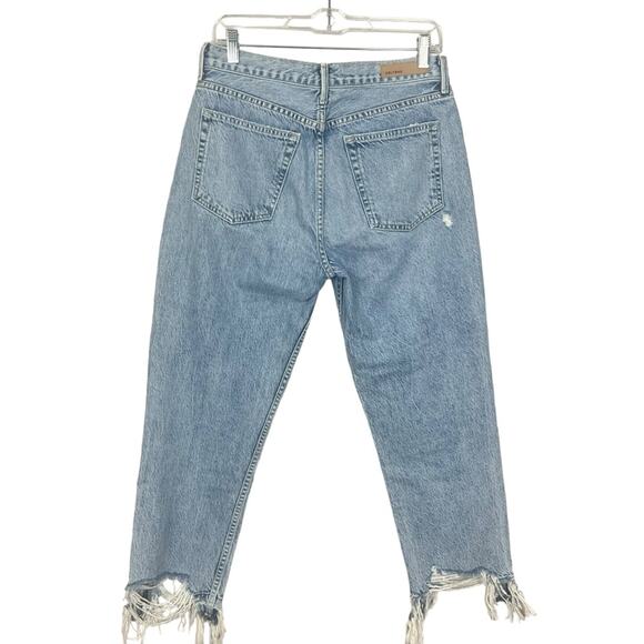 GRLFRND Helena High Rise Chew Hem Straight Leg Jeans in Hold On sz 29 Light Blue - Picture 4 of 13